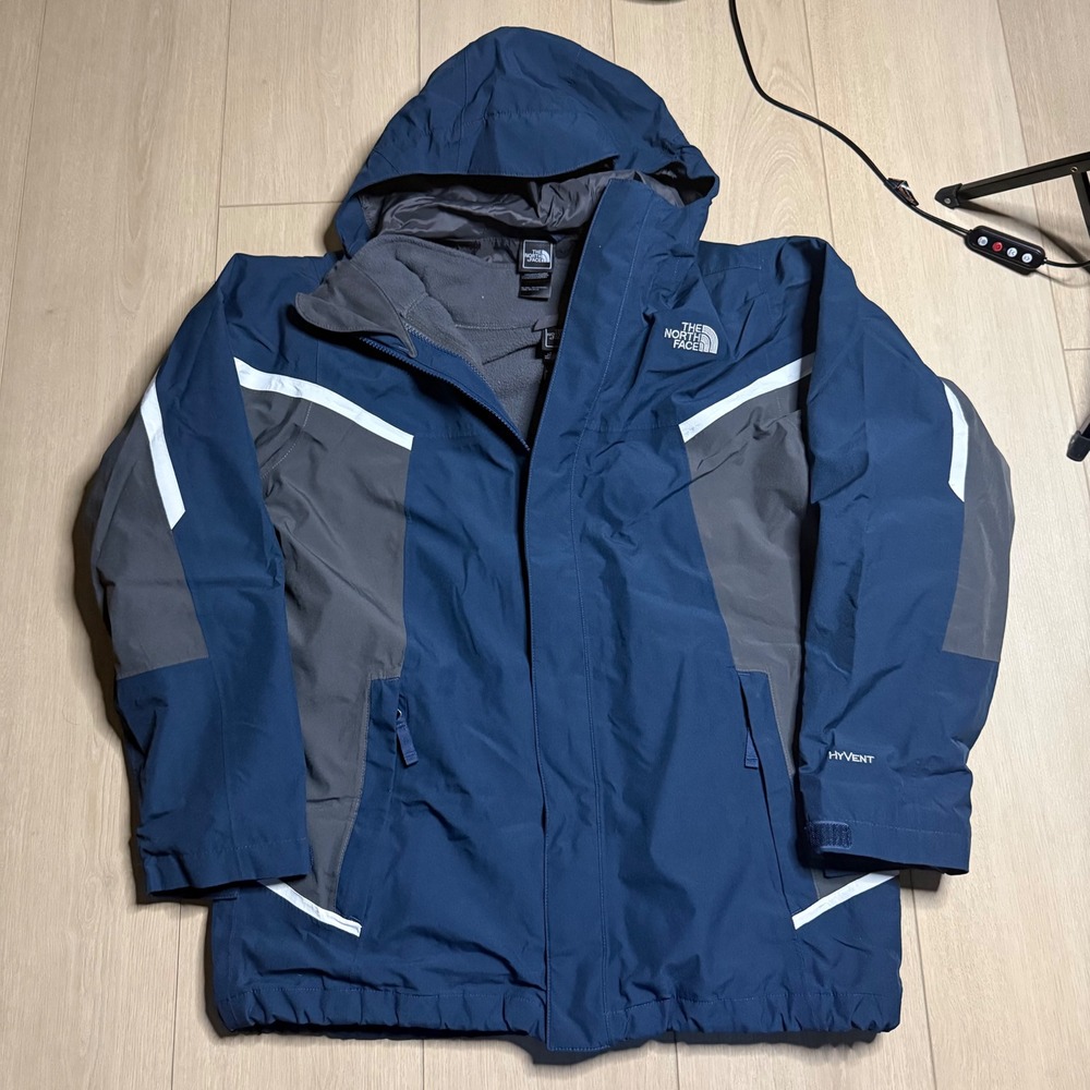 The North Face HyVent Jacket Boys XL 18/20 Blue Grey Hooded Fleece Lined TB5M - Picture 1 of 14